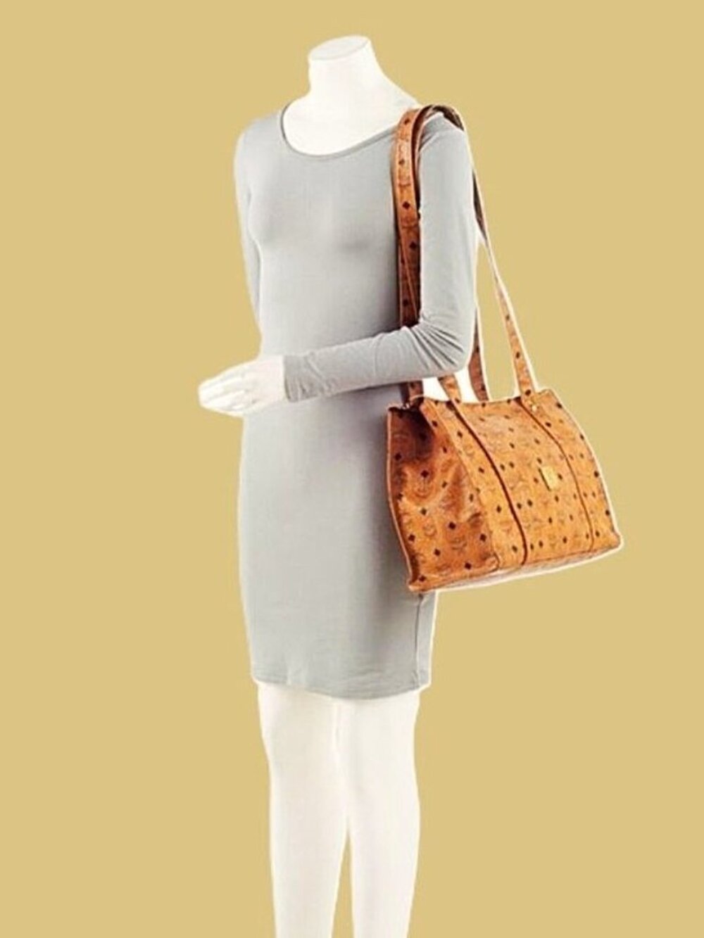 MCM Visetos Shopper Tote Bag, Cognac Tan
